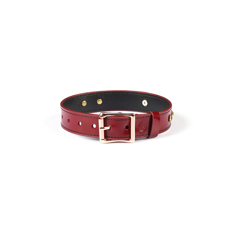 Liebe Seele - Premium-Leder-Choker mit Strasssteinen - Weinrot - Erotiekvoordeel.nl