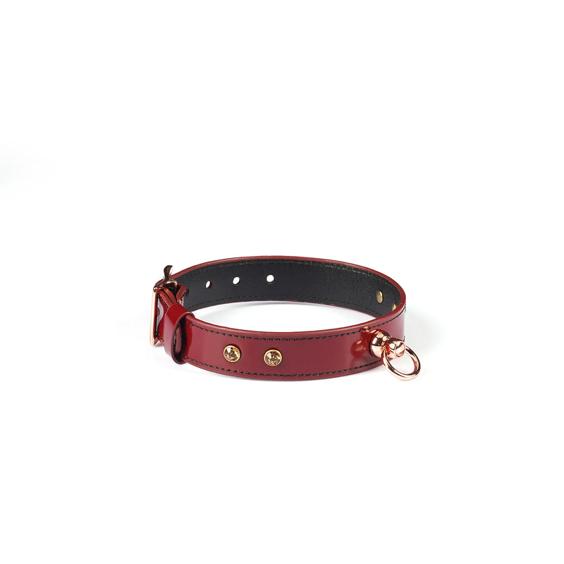 Liebe Seele - Premium-Leder-Choker mit Strasssteinen - Weinrot - Erotiekvoordeel.nl