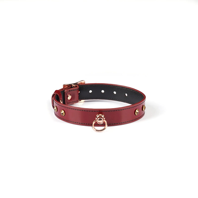Liebe Seele - Premium-Leder-Choker mit Strasssteinen - Weinrot - Erotiekvoordeel.nl