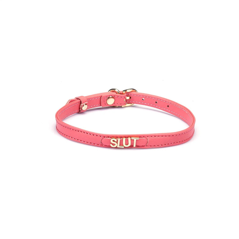 Liebe Seele - Smalle Choker Met Gouden Letters - Slut - Italiaans Kwaliteitsleder - Frambozenroze-Erotiekvoordeel.nl