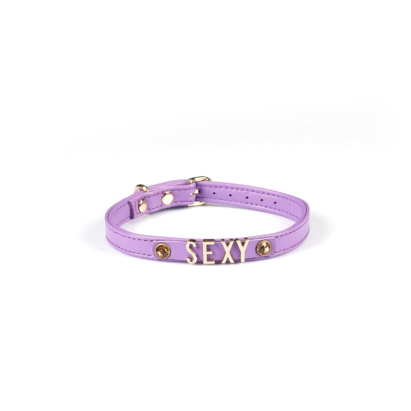 Liebe Seele - Smalle Collar Met Gouden Letters - Sexy - Italiaans Kwaliteitsleder - Lila-Erotiekvoordeel.nl