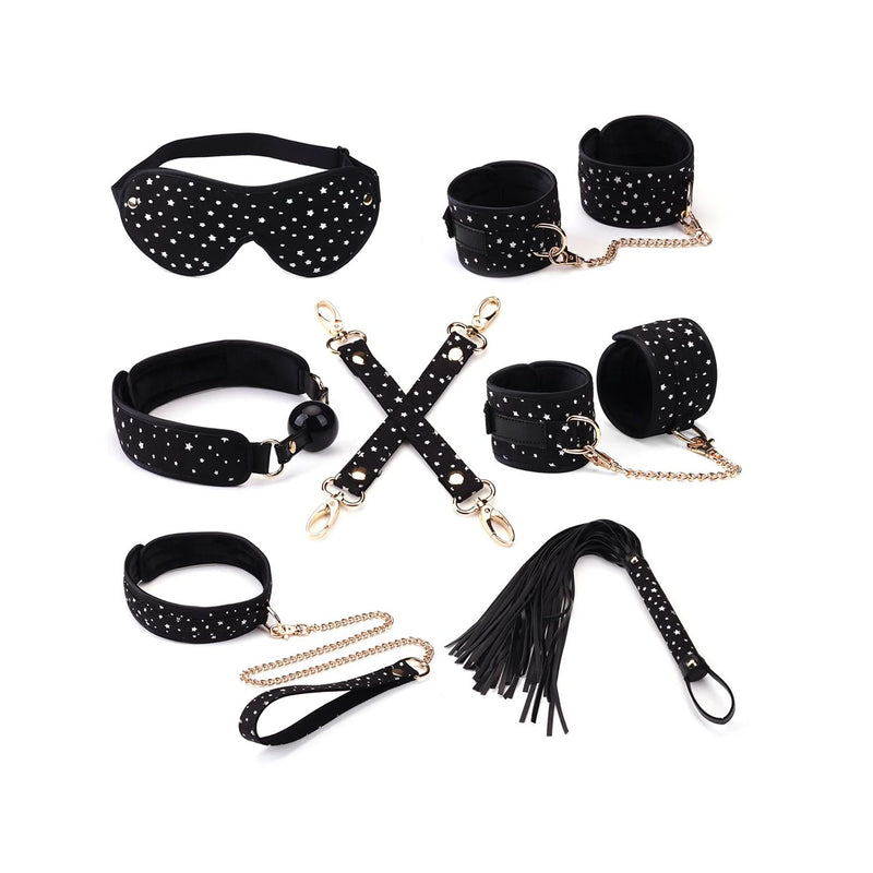 Liebe Seele - Starry Nights - Bondageset - Zwart met Sterretjes - Superzachte Voering - 7 delen - Geimporteerd uit Japan-Erotiekvoordeel.nl