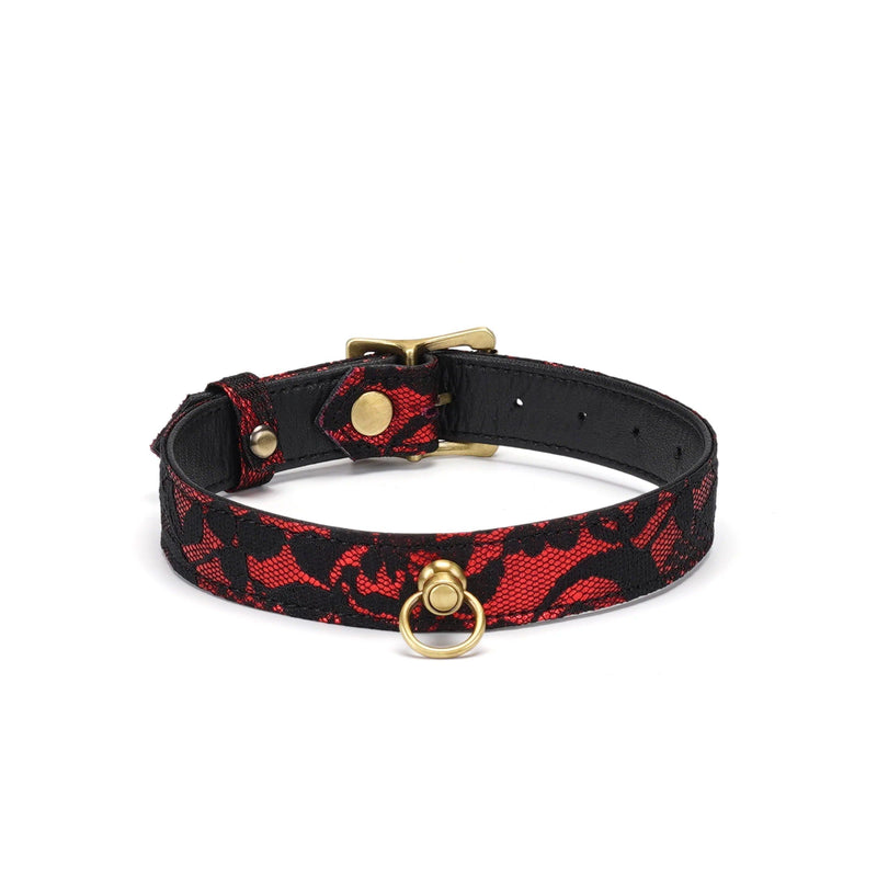 Liebe Seele - Victorian Garden - Smalle Collar - Choker - vegan vriendelijk - PU Leer & Kant - Zwart/Rood-Erotiekvoordeel.nl