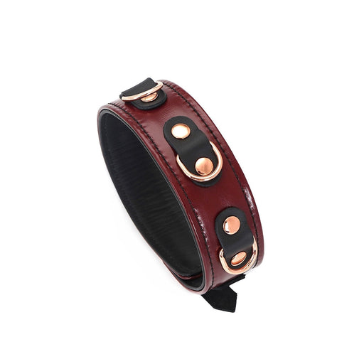 Liebe Seele - Wine Red - Leren Collar met Rosé Gouden Leiband - Exclusief En Luxe Ontwerp - wijnrood-Erotiekvoordeel.nl