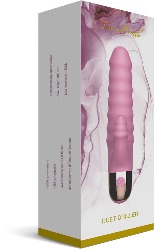 Love Magic - Duet Driller Vibrator - Doppelter Motor - Wiederaufladbar - 17,5 cm - Rosa-Erotiekvoordeel.nl