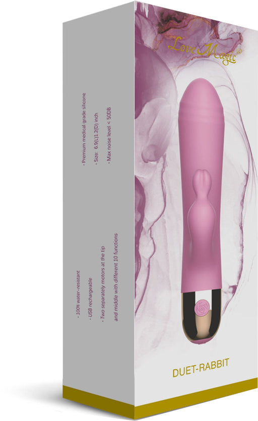 Love Magic - Duet - Rabbit-Vibrator - Doppelter Motor - Wiederaufladbar - Rosa - Erotiekvoordeel.nl