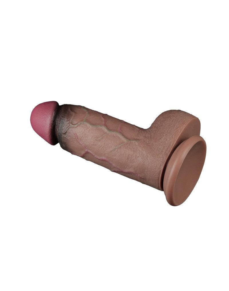 LoveToy - Dubbellaagse Siliconen Dildo XXL - Lengte 24.6 cm - Diameter 7 cm - Bruin-Erotiekvoordeel.nl