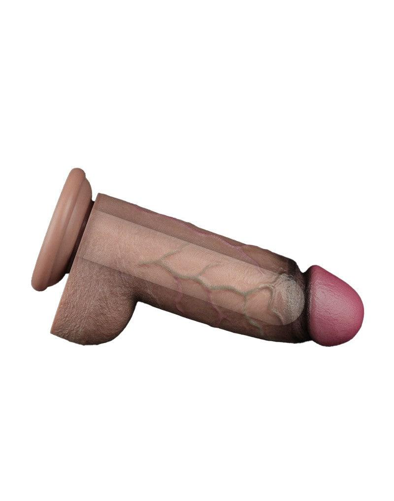 LoveToy - Dubbellaagse Siliconen Dildo XXL - Lengte 24.6 cm - Diameter 7 cm - Bruin-Erotiekvoordeel.nl