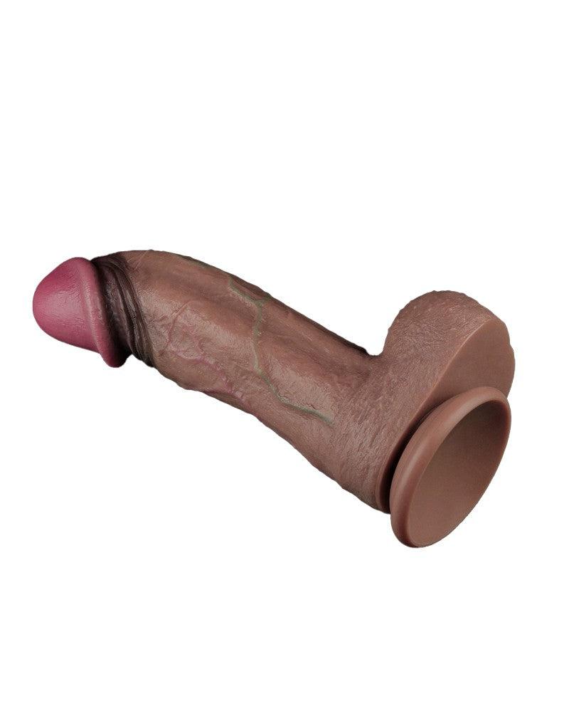 LoveToy - Dubbellaagse Siliconen Dildo XXL - Lengte 28 cm - Diameter 7.4 cm - Bruin-Erotiekvoordeel.nl