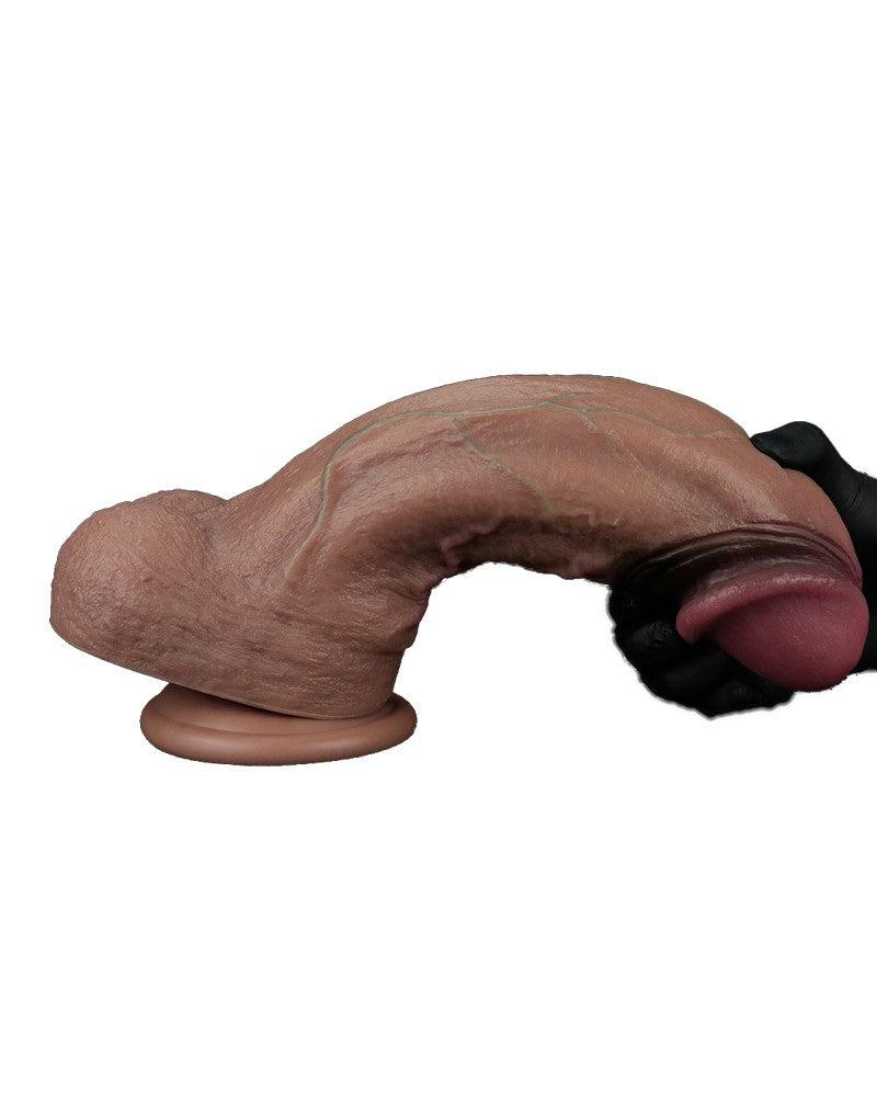 LoveToy - Dubbellaagse Siliconen Dildo XXL - Lengte 28 cm - Diameter 7.4 cm - Bruin-Erotiekvoordeel.nl