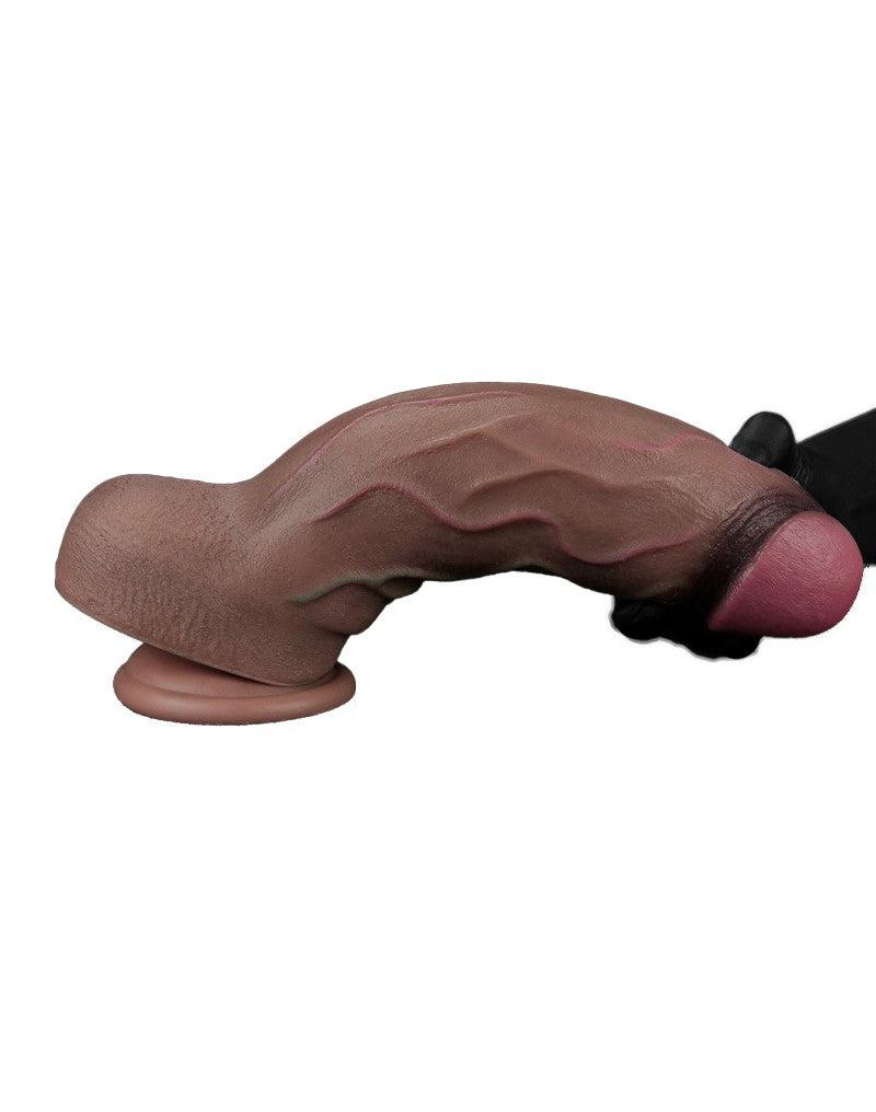 LoveToy - Dubbellaagse Siliconen Dildo XXL - Lengte 31 cm - Diameter 7.6 cm - Bruin-Erotiekvoordeel.nl