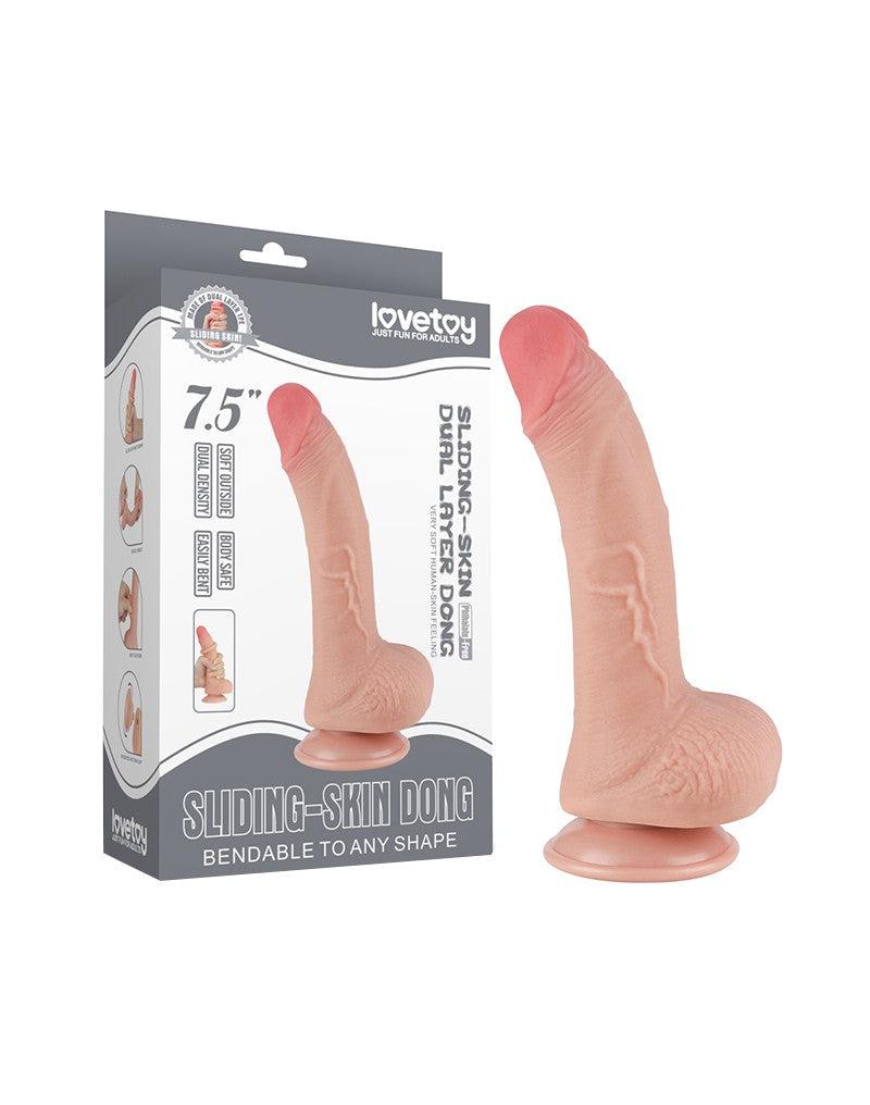LoveToy - Sliding Skin Dildo - Dubbellaags Dildo - Lengte 19.5 cm - Diameter 3.5 cm - Lichte huidskleur-Erotiekvoordeel.nl