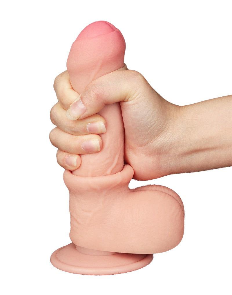 LoveToy - Sliding Skin Dildo - Dubbellaagse Dildo - Lengte 18.3 cm - Diameter 3.5 cm - Lichte Huidskleur-Erotiekvoordeel.nl