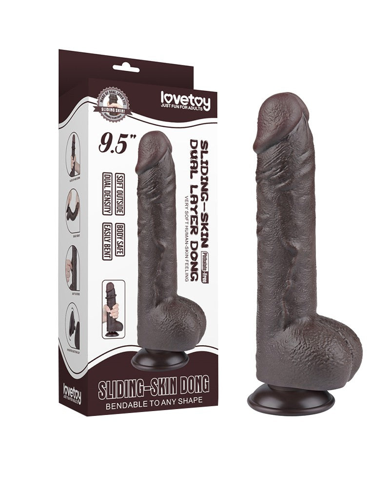 LoveToy - Dildo Z Technologią Sliding Skin - 24 Cm X Ø 4,3 Cm - Bruin-Erotiekvoordeel.nl