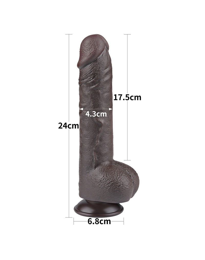 LoveToy - Dildo Met Sliding Skin Technologie - 24 cm x Ø 4,3 cm - Bruin-Erotiekvoordeel.nl