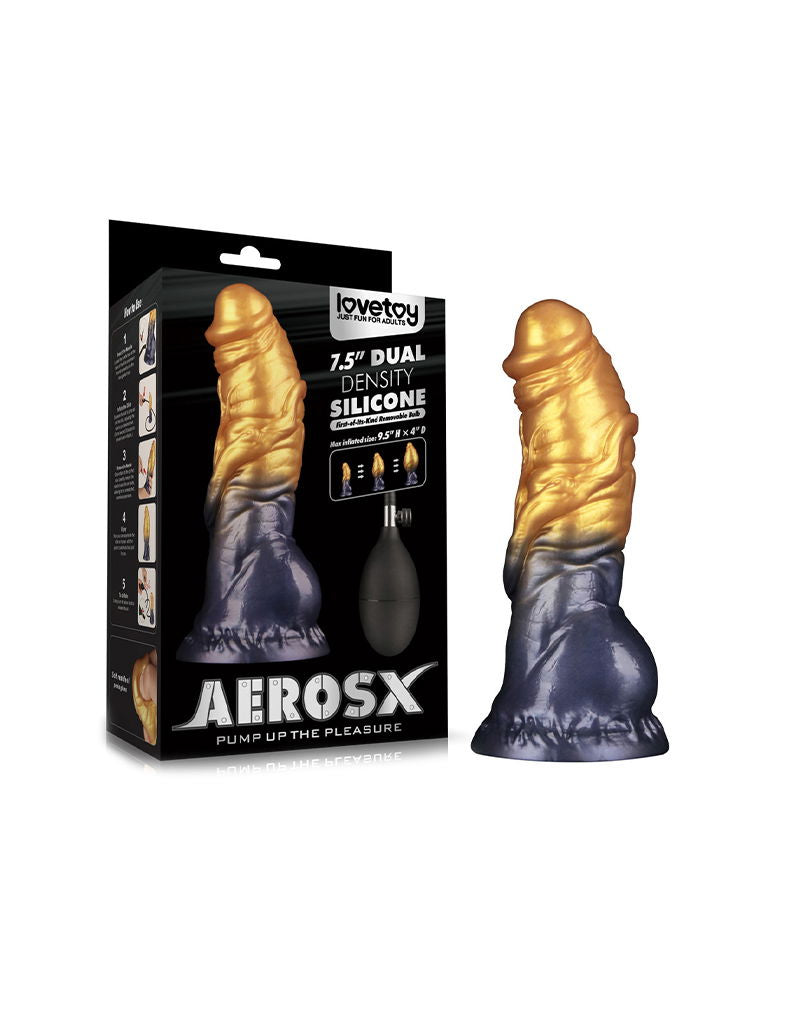 LoveToy - Silicone double densité - Gode gonflable - Or/Noir-Erotiekvoordeel.nl