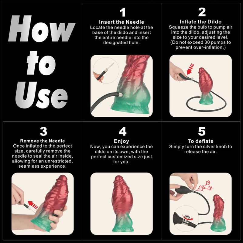 LoveToy - Silicone double densité - Gode gonflable - Rouge/Vert - Erotiekvoordeel.nl