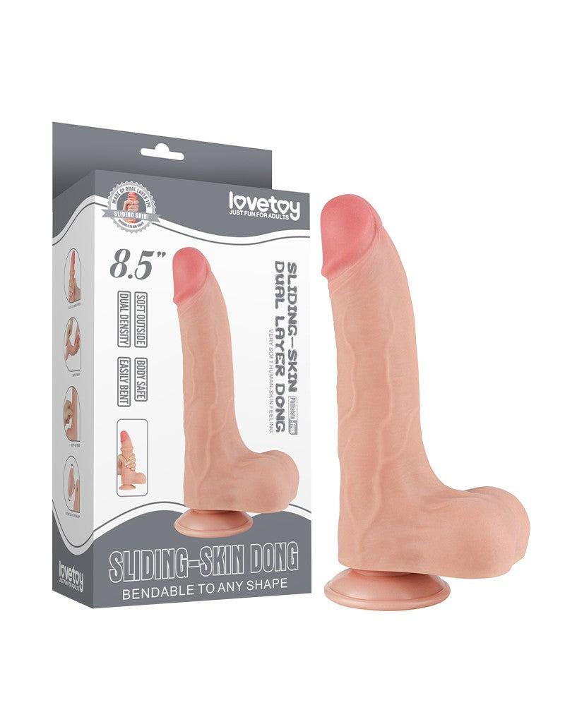 LoveToy - Dubbellaags Dildo - Glijdende Huid Dildo- Lengte 22 cm - Diameter 4.3 cm - Lichte Huidskleur-Erotiekvoordeel.nl