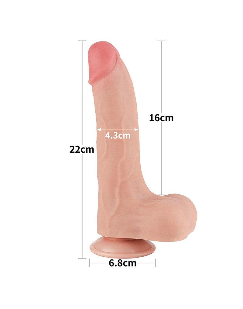 LoveToy - Dubbellaags Dildo - Glijdende Huid Dildo- Lengte 22 cm - Diameter 4.3 cm - Lichte Huidskleur-Erotiekvoordeel.nl