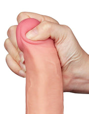 LoveToy - Dubbellaags Dildo - Glijdende Huid Dildo- Lengte 22 cm - Diameter 4.3 cm - Lichte Huidskleur-Erotiekvoordeel.nl