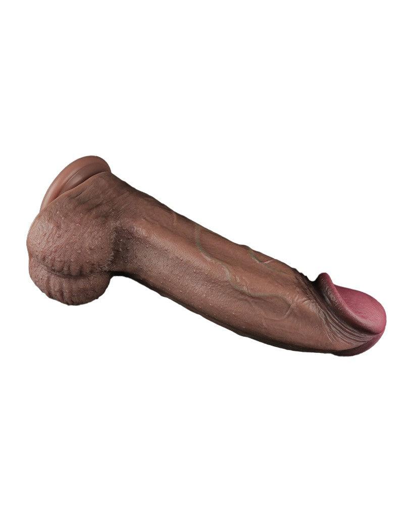 LoveToy - Dubbellaags Siliconen Dildo XXL - Lengte 33 cm - Diameter 7.6 cm - Bruin-Erotiekvoordeel.nl