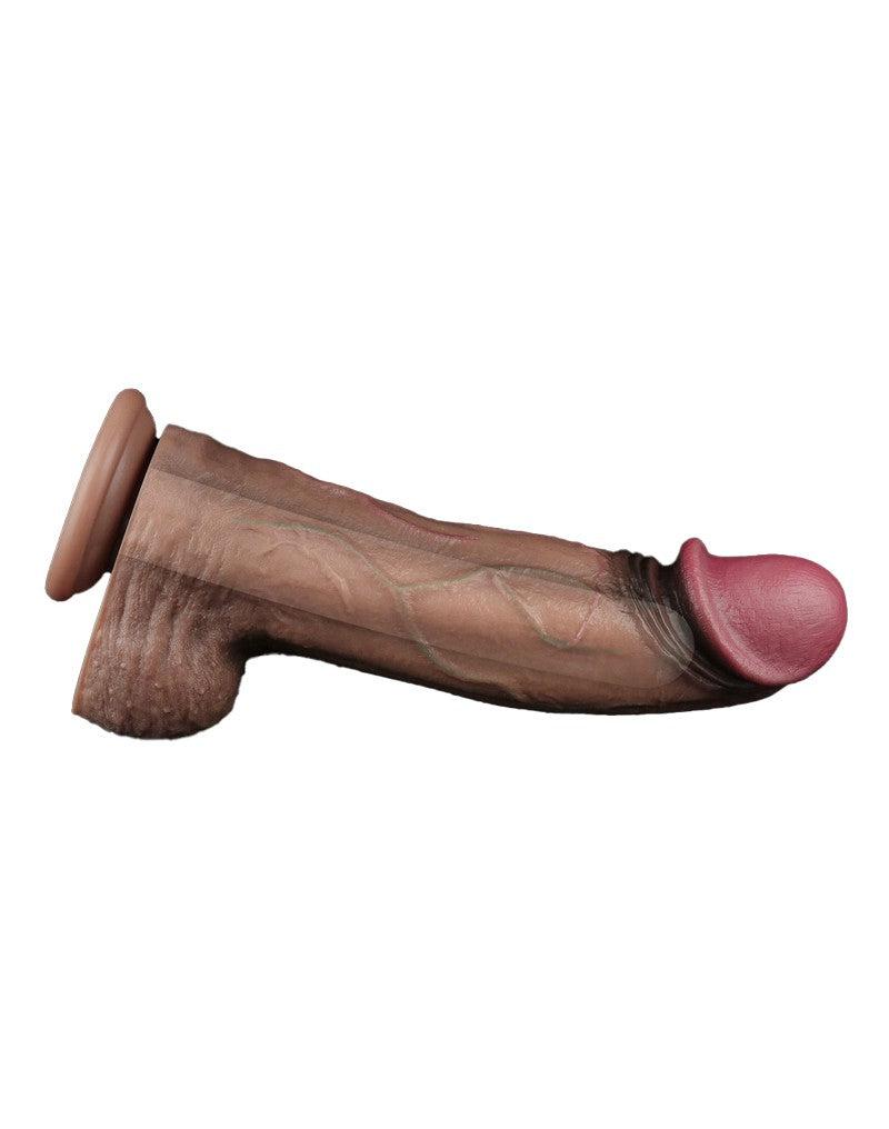 LoveToy - Dubbellaags Siliconen Dildo XXL - Lengte 33 cm - Diameter 7.6 cm - Bruin-Erotiekvoordeel.nl