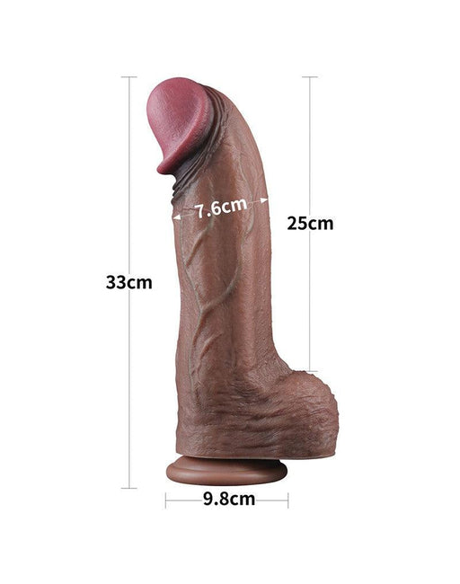 LoveToy - Gode en silicone double couche XXL - Longueur 33 cm - Diamètre 7,6 cm - Marron-Erotiekvoordeel.nl