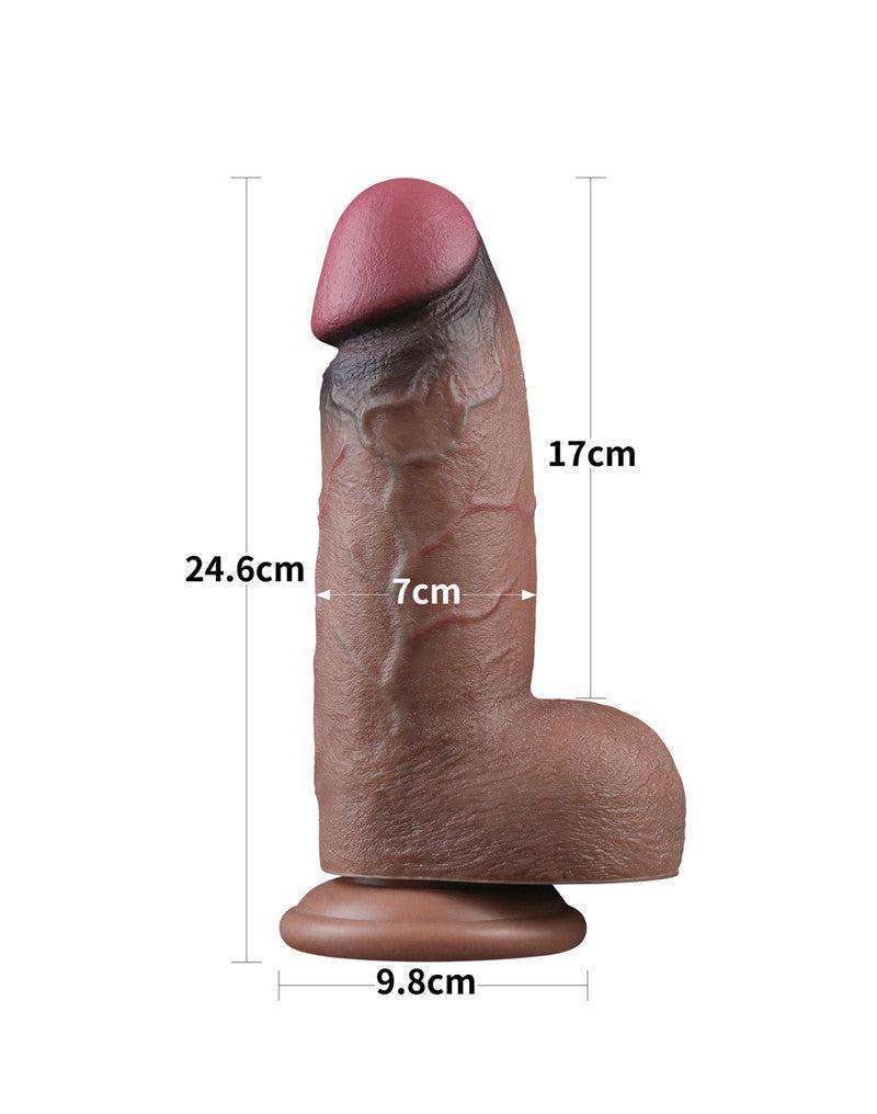 LoveToy - Gode en silicone double couche XXL - Longueur 24,6 cm - Diamètre 7 cm - Marron-Erotiekvoordeel.nl
