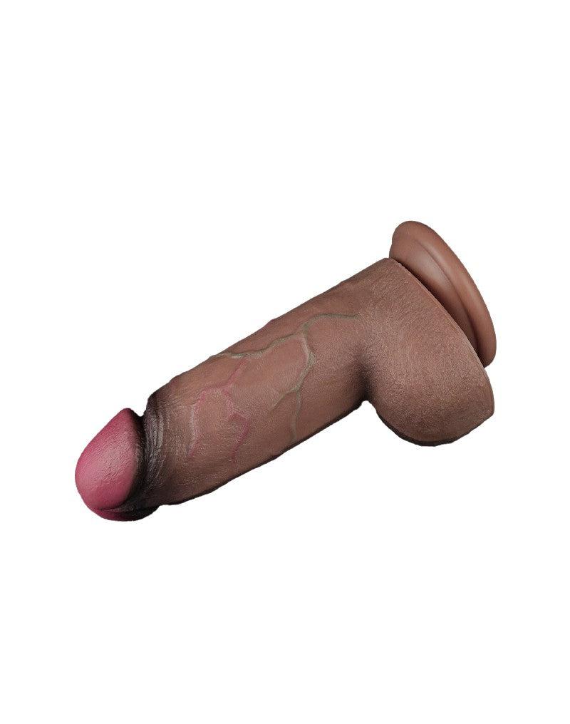 LoveToy - Gode en silicone double couche XXL - Longueur 24,6 cm - Diamètre 7 cm - Marron-Erotiekvoordeel.nl