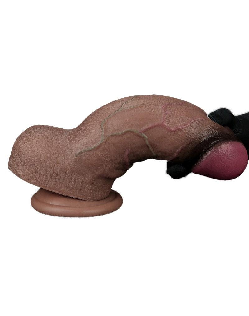 LoveToy - Gode en silicone double couche XXL - Longueur 24,6 cm - Diamètre 7 cm - Marron-Erotiekvoordeel.nl