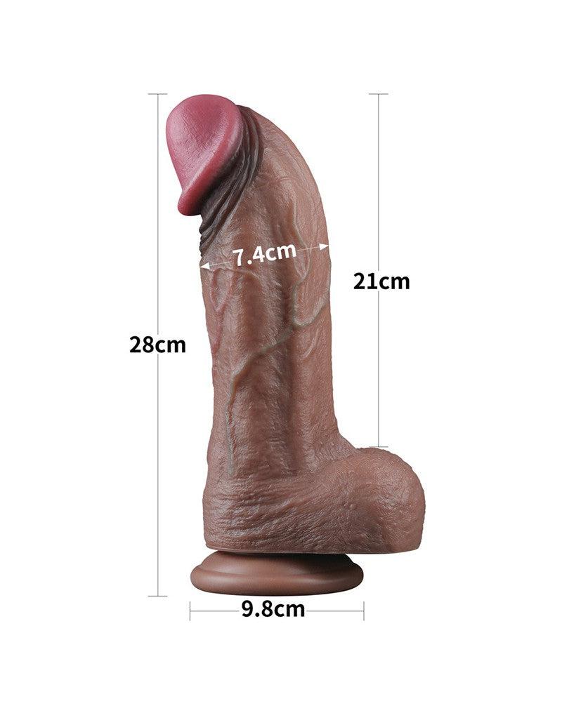 LoveToy - Gode en silicone double couche XXL - Longueur 28 cm - Diamètre 7,4 cm - Marron-Erotiekvoordeel.nl