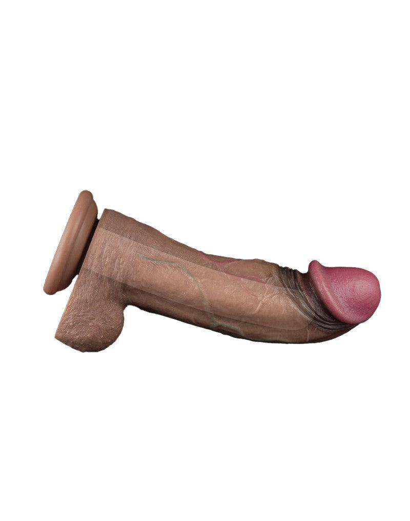 LoveToy - Gode en silicone double couche XXL - Longueur 28 cm - Diamètre 7,4 cm - Marron-Erotiekvoordeel.nl