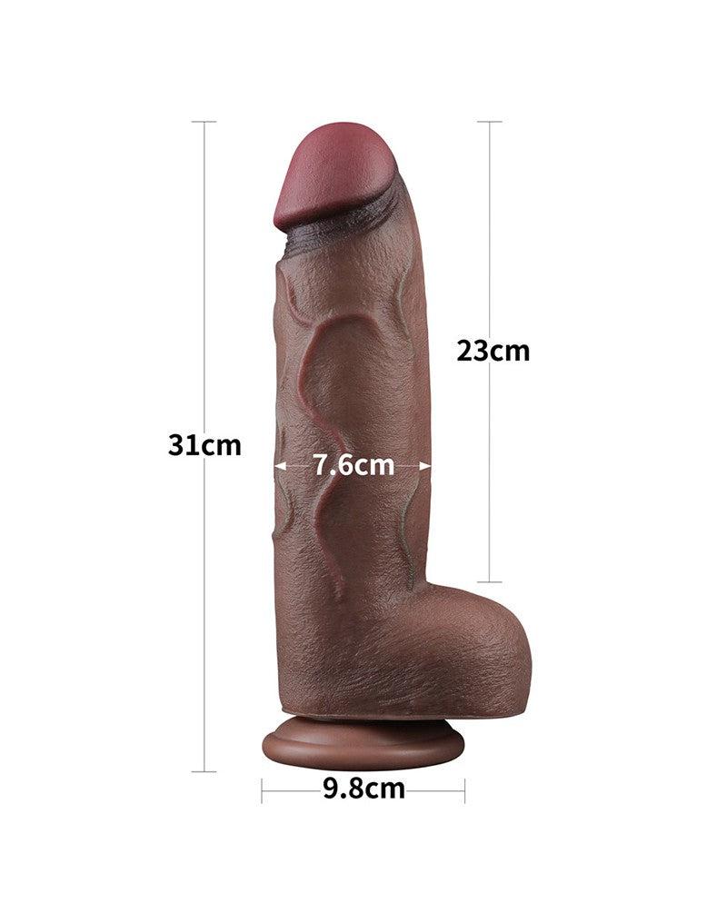 LoveToy - Gode en silicone double couche XXL - Longueur 31 cm - Diamètre 7,6 cm - Marron-Erotiekvoordeel. nl