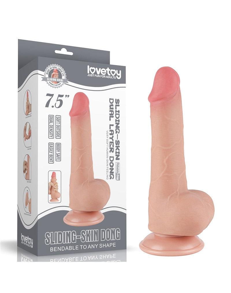 LoveToy - Glijdende Huid Dildo - Dubbellaags Dildo - Lengte 19.5 cm - Diameter 3.6 cm - Lichte huidskleur-Erotiekvoordeel.nl