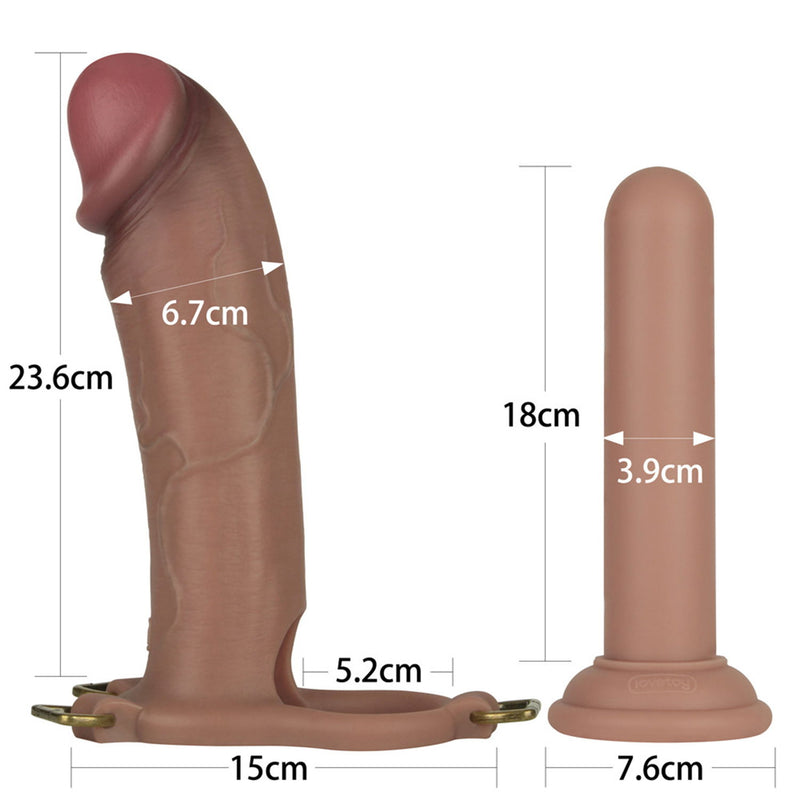 LoveToy - Ingen - Strap-on hueco con varilla de silicona - 25 cm - Tono piel claro - Erotiekvoordeel.nl