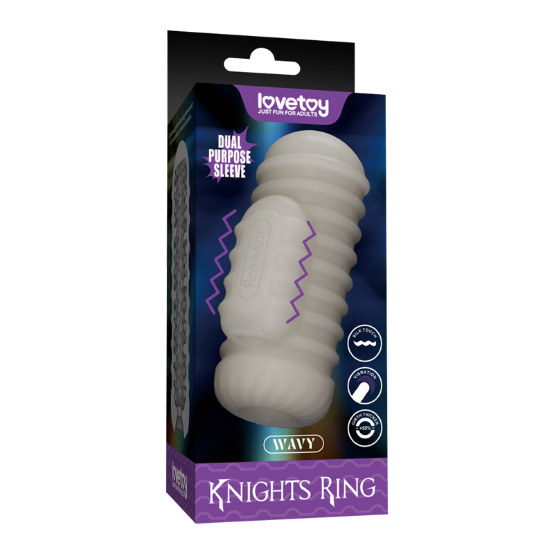 LoveToy - Knights Ring - Manchon vibrant double usage - Ondulé - Blanc-Erotiekvoordeel.nl