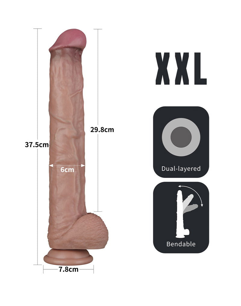 LoveToy - Nature Cock - Dildo XXL flessibile a doppio strato - 37,5 cm-Erotiekvoordeel.nl