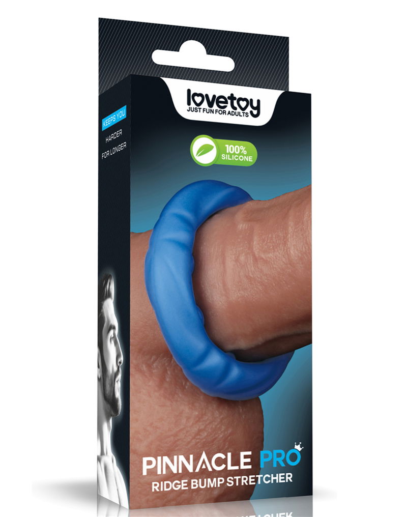 LoveToy - Pinnacle Pro - Anneau pénien Ridge Bump Ball Stretcher - Bleu - Erotiekvoordeel.nl