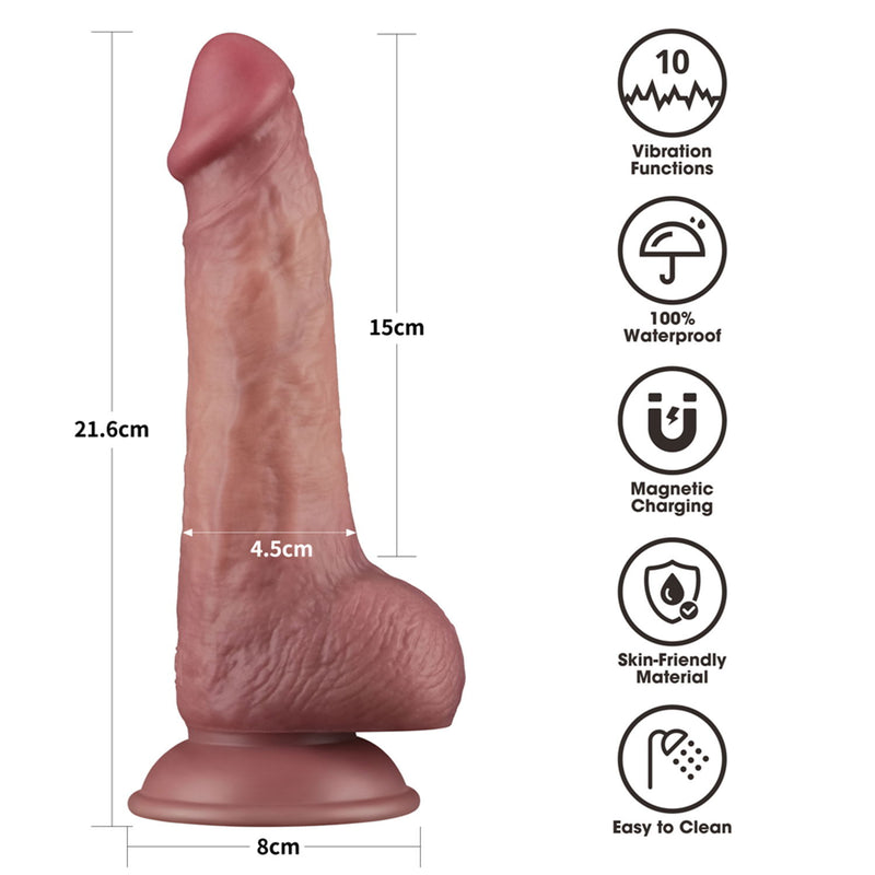 LoveToy - Power Cock - 21,5 cm - Gode vibrant - Double densité - Teinte chair claire - Erotiekvoordeel.nl