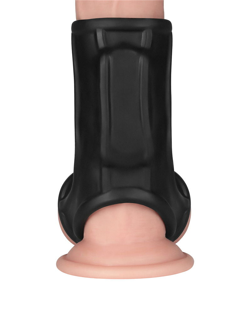 LoveToy - Ridge Knights Ring - Vibrating Penis and Scrotum Sleeve - Ø 2.8 cm - Black-Erotiekvoordeel.nl