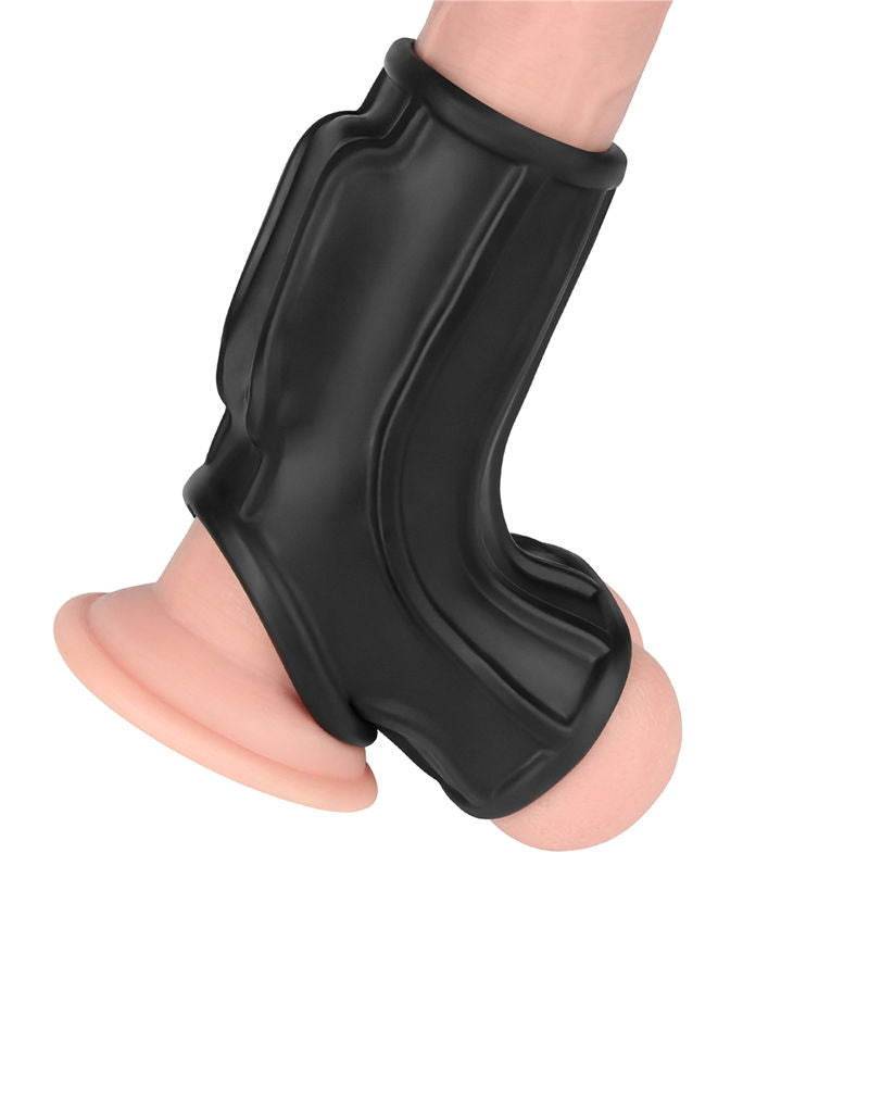 LoveToy - Ridge Knights Ring - Vibrating Penis and Scrotum Sleeve - Ø 2.8 cm - Black-Erotiekvoordeel.nl
