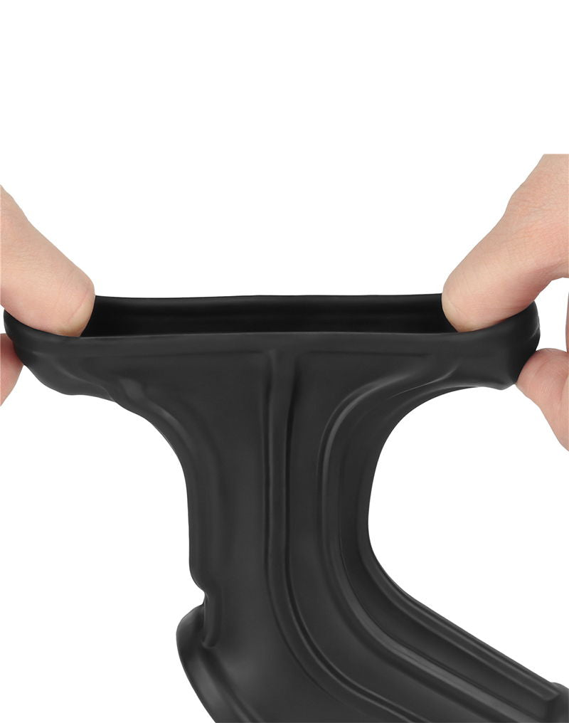LoveToy - Ridge Knights Ring - Vibrating Penis and Scrotum Sleeve - Ø 2.8 cm - Black-Erotiekvoordeel.nl