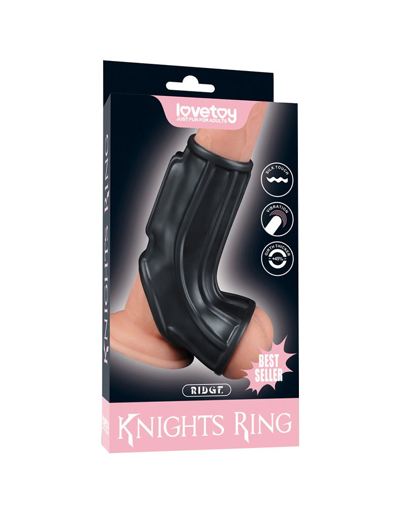 LoveToy - Ridge Knights Ring - Vibrating Penis and Scrotum Sleeve - Ø 2.8 cm - Black-Erotiekvoordeel.nl