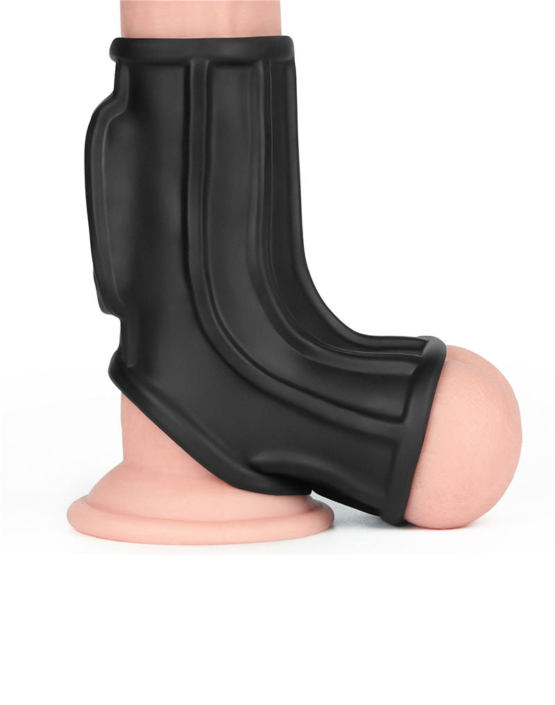 LoveToy - Ridge Knights Ring - Vibrating Penis and Scrotum Sleeve - Ø 2.8 cm - Black-Erotiekvoordeel.nl