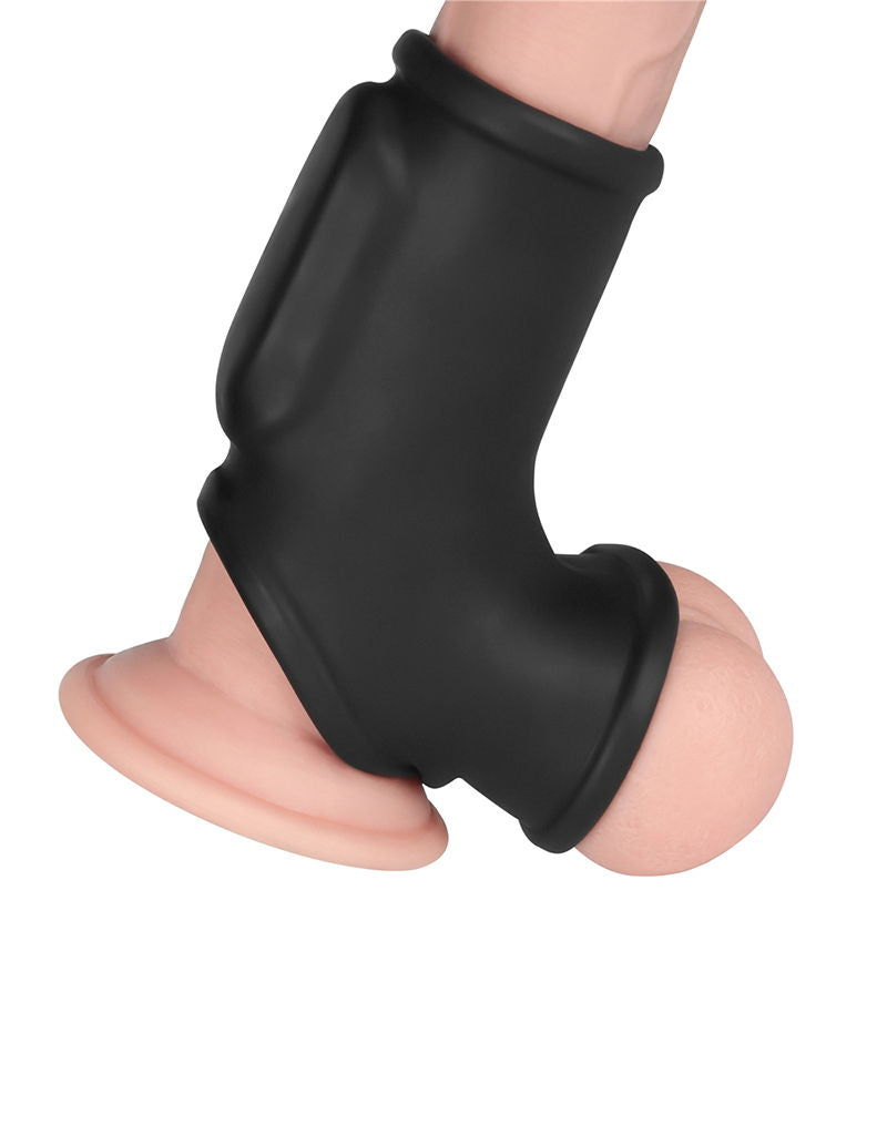 LoveToy - Silk Knights Ring - Vibrating Penis and Scrotum Sleeve - Ø 2.8 cm - Black-Erotiekvoordeel.nl