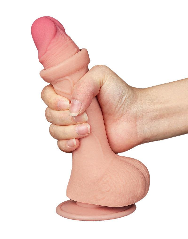 LoveToy - Gode Sliding Skin - Gode double couche - Longueur 19,5 cm - Diamètre 3,5 cm - Teinte chair claire - Erotiekvoordeel.nl