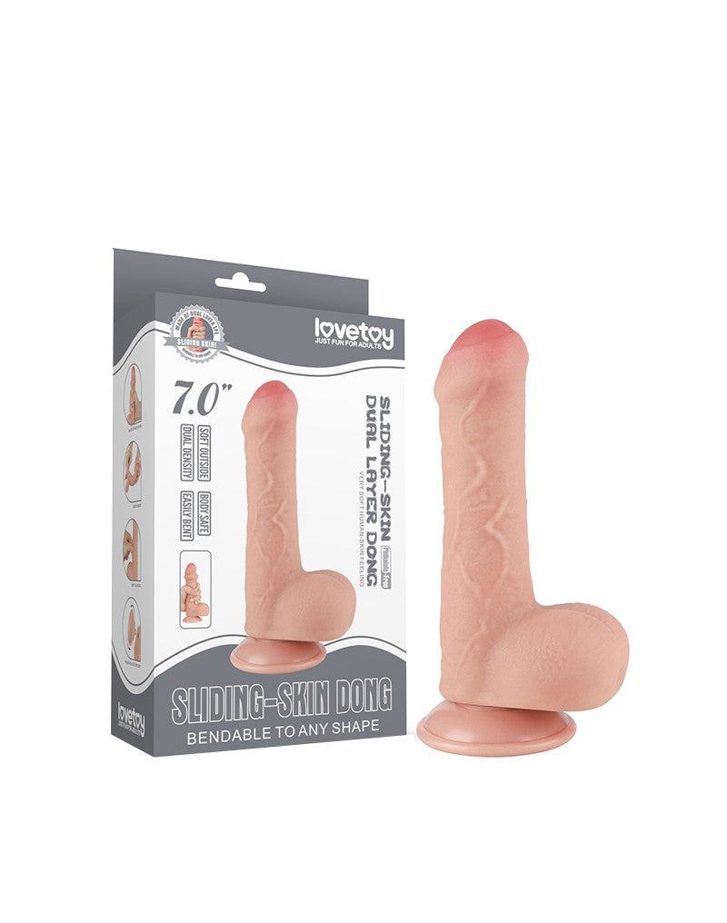 LoveToy - Dildo Sliding Skin - Dildo a doppio strato - Lunghezza 18,3 cm - Diametro 3,5 cm - Colore pelle chiaro - Erotiekvoordeel.nl