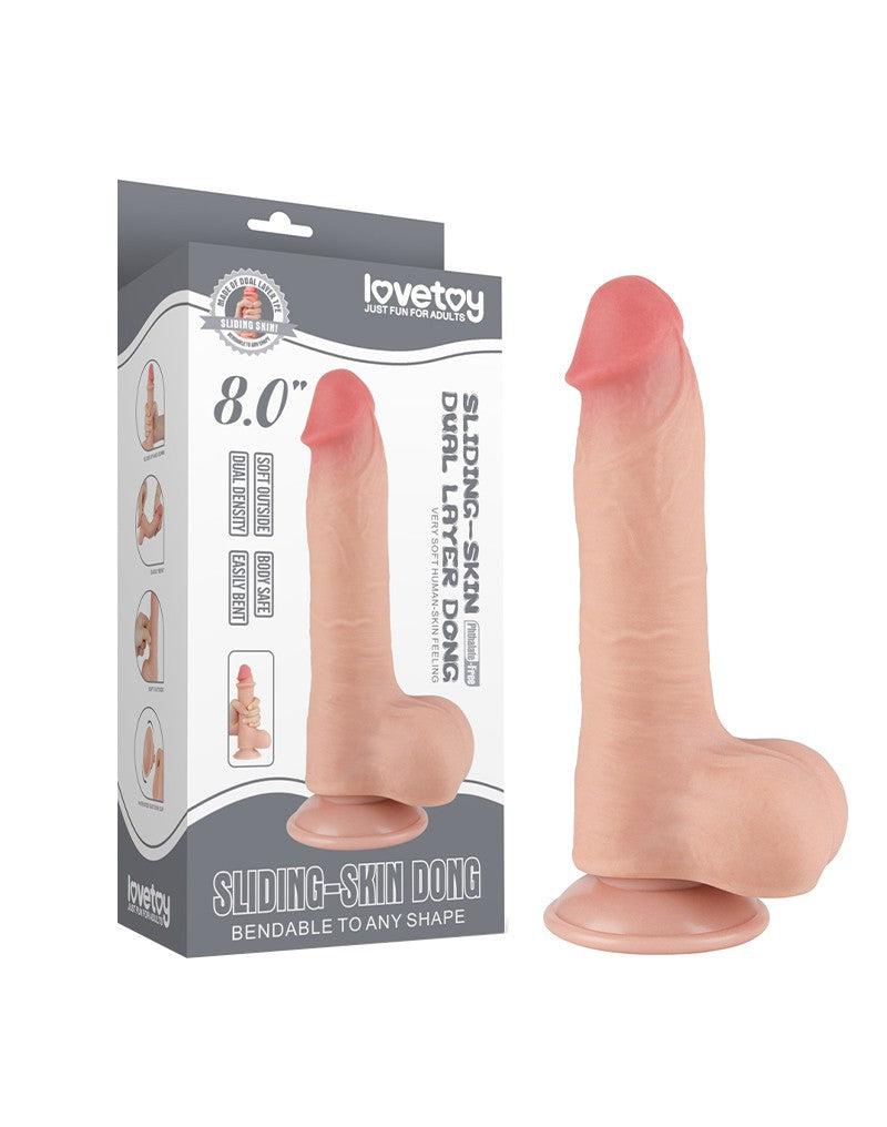 LoveToy - Sliding Skin Dildo - Länge 20 cm - Durchmesser 3,9 cm - Helle Hautfarbe-Erotiekvoordeel.nl