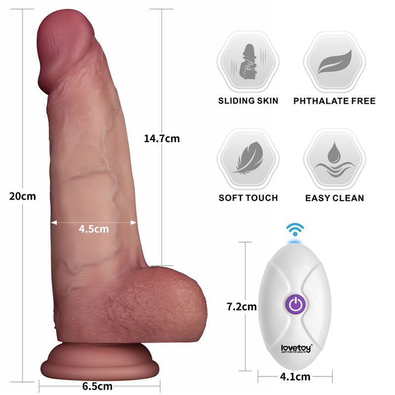 LoveToy - Dildo vibrante Sliding Skin Pro II - Con telecomando - 20 cm - Colore pelle chiaro - Erotiekvoordeel.nl