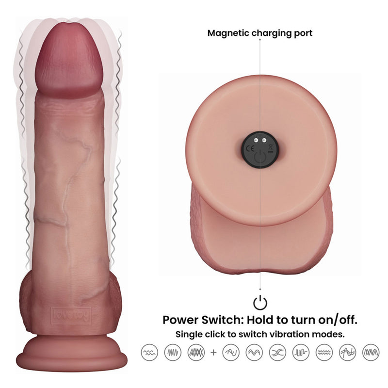 LoveToy - Dildo vibrante Sliding Skin Pro II - Con telecomando - 20 cm - Colore pelle chiaro - Erotiekvoordeel.nl